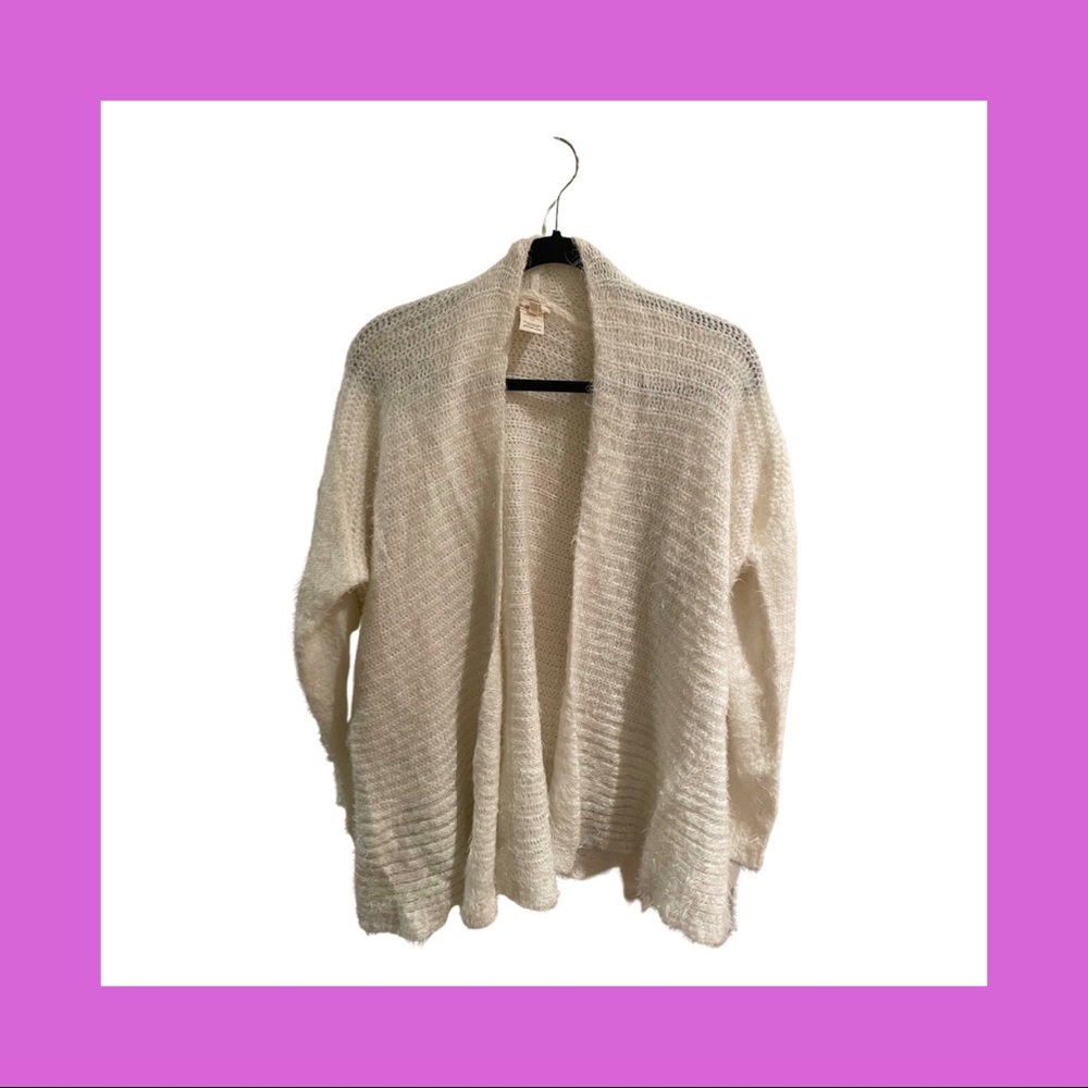 White Eyelash Open Cardigan